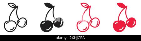 Cherry icon Black line art vector in black and white outline set collection sign Stock Vector