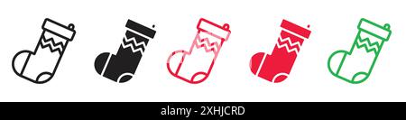 Stocking silhouette and outline icon set. Christmas empty stuffer sock ...