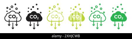 CO2 emissions icon Black line art vector in black and white outline set collection sign Stock Vector