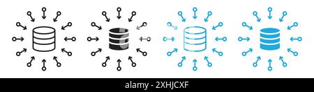 Data aggregation icon Black line art vector in black and white outline set collection sign Stock Vector