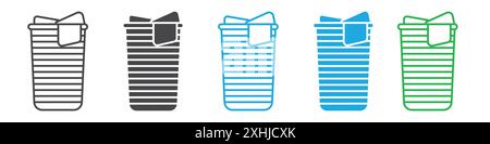 Laundry basket icon Black line art vector in black and white outline set collection sign Stock Vector