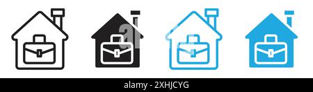 Remote work from home icon Black line art vector in black and white outline set collection sign Stock Vector