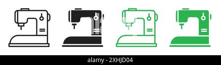 Sewing machine icon Black line art vector in black and white outline set collection sign Stock Vector
