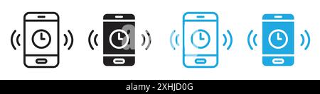 Mobile alarm icon Black line art vector in black and white outline set collection sign Stock Vector