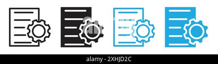Document settings icon Black line art vector in black and white outline set collection sign Stock Vector