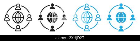 Outsourcing icon Black line art vector in black and white outline set collection sign Stock Vector