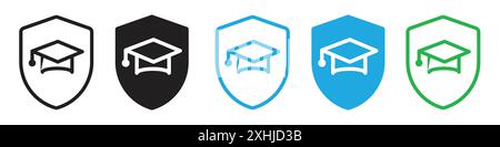 Education insurance icon Black line art vector in black and white outline set collection sign Stock Vector
