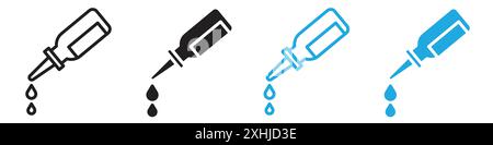 Oil dropper bottle icon Black line art vector in black and white outline set collection sign Stock Vector