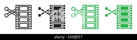 Film editing icon Black line art vector in black and white outline set collection sign Stock Vector