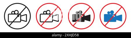 No recording icon Black line art vector in black and white outline set collection sign Stock Vector