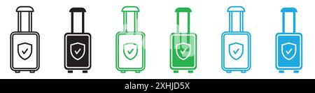 Protection of baggage icon Black line art vector in black and white outline set collection sign Stock Vector
