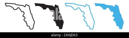 Florida map icon Black line art vector in black and white outline set collection sign Stock Vector