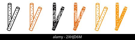 Pretzel sticks icon Black line art vector in black and white outline set collection sign Stock Vector