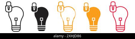 Patent and intellectual property icon Black line art vector in black and white outline set collection sign Stock Vector