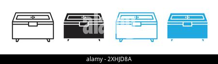 Horizontal shop refrigerator icon Black line art vector in black and white outline set collection sign Stock Vector