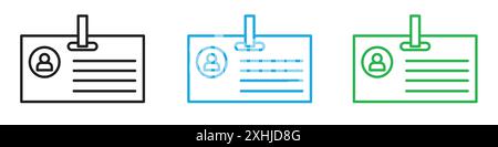 ID card icon Black line art vector in black and white outline set collection sign Stock Vector