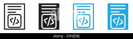 HTML script icon Black line art vector in black and white outline set collection sign Stock Vector