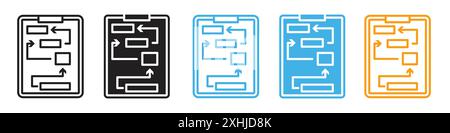 Planning icon Black line art vector in black and white outline set collection sign Stock Vector