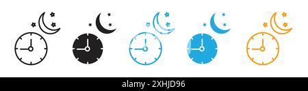 Sleeping time icon Black line art vector in black and white outline set collection sign Stock Vector