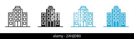Tall buildings icon Black line art vector in black and white outline set collection sign Stock Vector