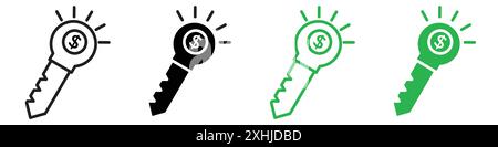 Key to success icon Black line art vector in black and white outline set collection sign Stock Vector