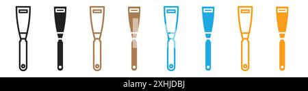 Putty knife icon Black line art vector in black and white outline set collection sign Stock Vector