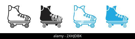 Roller skates icon Black line art vector in black and white outline set collection sign Stock Vector