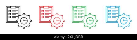 Time management icon Black line art vector in black and white outline set collection sign Stock Vector