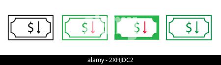 Lower cost icon Black line art vector in black and white outline set collection sign Stock Vector
