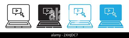 Tutorials icon Black line art vector in black and white outline set collection sign Stock Vector