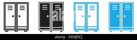 Locker icon Black line art vector in black and white outline set collection sign Stock Vector