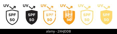 UV SPF 50 protect icon Black line art vector in black and white outline set collection sign Stock Vector
