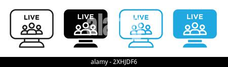 Webinar icon Black line art vector in black and white outline set collection sign Stock Vector