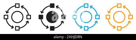 Sequential process icon Black line art vector in black and white outline set collection sign Stock Vector