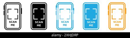 Scan me icon Black line art vector in black and white outline set collection sign Stock Vector