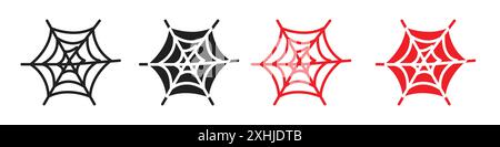 Spider web icon Black line art vector in black and white outline set collection sign Stock Vector