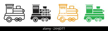 Toy train icon Black line art vector in black and white outline set collection sign Stock Vector
