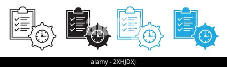 Time management icon Black line art vector in black and white outline set collection sign Stock Vector