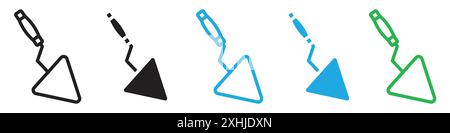 Trowel icon Black line art vector in black and white outline set collection sign Stock Vector