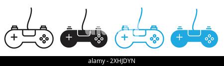 Video game controller icon Black line art vector in black and white outline set collection sign Stock Vector