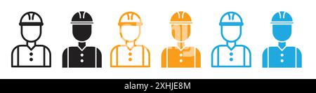 Worker icon Black line art vector in black and white outline set collection sign Stock Vector