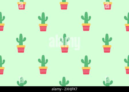 Green cactus. Seamless vector pattern. Stock Vector