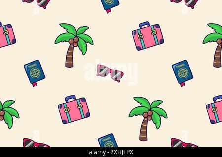 Summer elements. Summer rest. Travel and tourism. Seamless vector pattern. Stock Vector