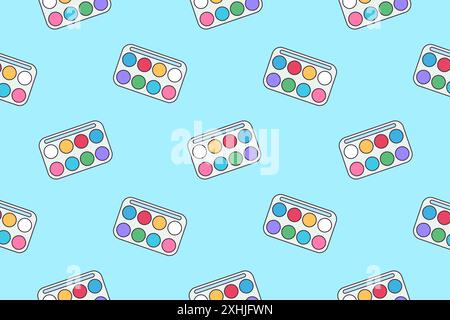 Paintbox. Flat illustration. Seamless vector pattern. Stock Vector