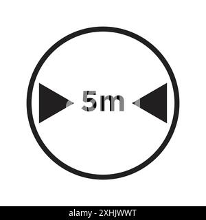 5 meter sign Black line art vector in black and white outline set collection sign Stock Vector