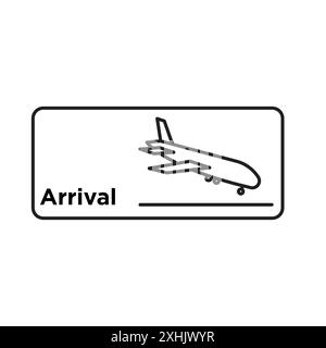 Airport arrival sign Black line art vector in black and white outline set collection sign Stock Vector