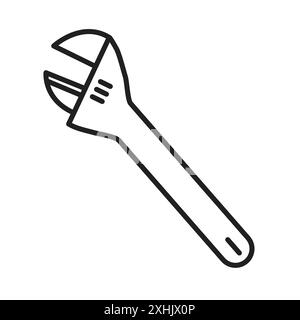 Adjustable wrench icon Black line art vector in black and white outline set collection sign Stock Vector