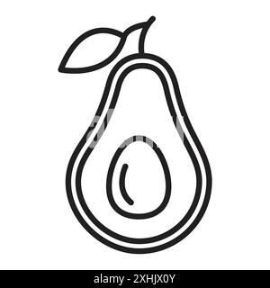 Avocado icon Black line art vector in black and white outline set collection sign Stock Vector