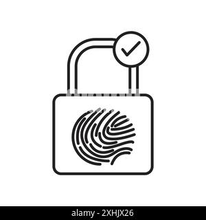 Biometric security icon Black line art vector in black and white outline set collection sign Stock Vector