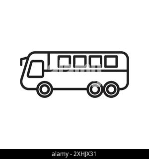 Bus coach icon Black line art vector in black and white outline set collection sign Stock Vector